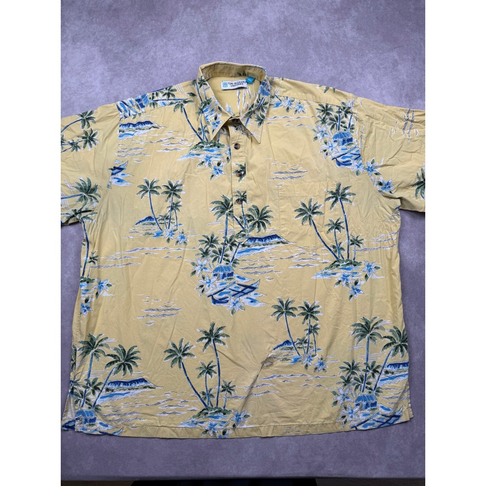 Tori Richard Uniforms Mens 2XL Yellow Hawaiian Tropical Palm Tree Shirt Aloha